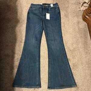 Judy Blue Dark Blue Flare Jeans with Swirl Accents